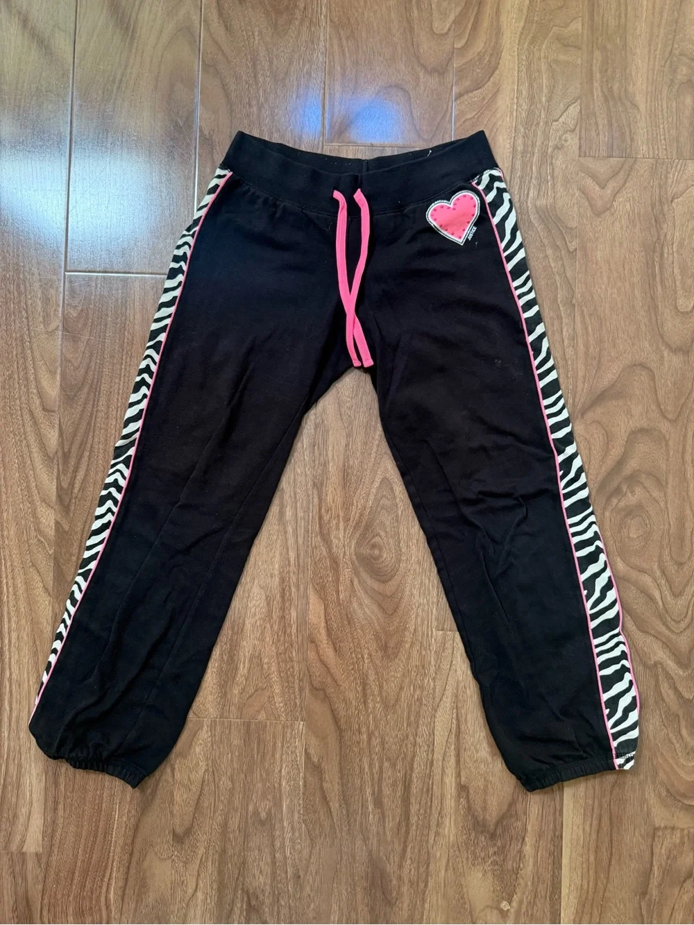 Justice Black Joggers with Pink Trim & Zebra Side Panels